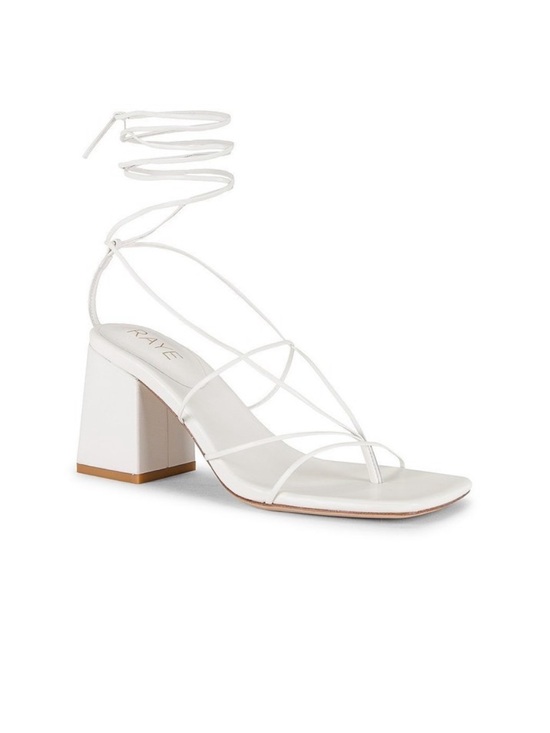RAYE Shoes - Raye White Strappy Block Heel Sandal with Ankle Wrap Reeves Heel lace up chunky